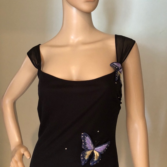 ABS Allen Schwartz Black Butterfly Dress EUC - Picture 3 of 6